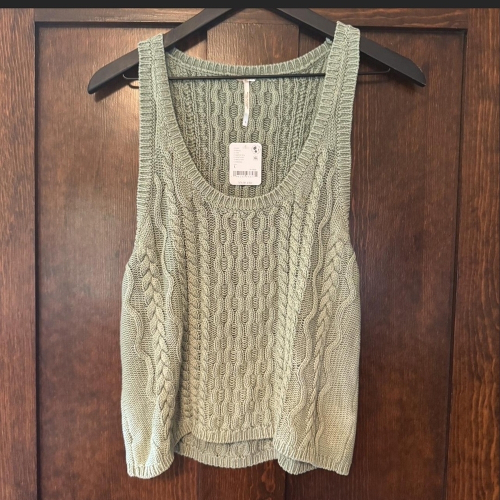 Free People Green Cable Knit Tank Top New With Tags